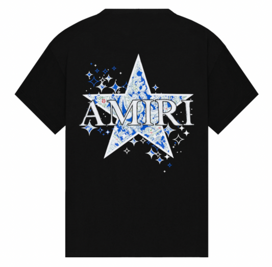 Amiri Kids Black & Blue Paisley Star T-Shirt